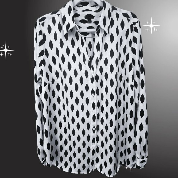 Ann Taylor Essential Shirt – Black & White Diamond Dot Print (XLT) - Picture 1 of 8